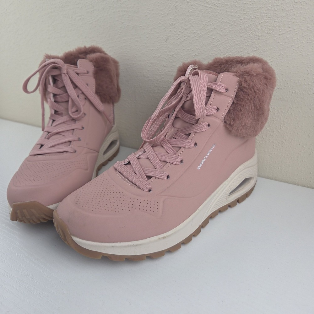 Skechers Uno Rugged Fall Air Casual Rose/Pink Faux Fur Sneaker Boot Womens 7.5‎